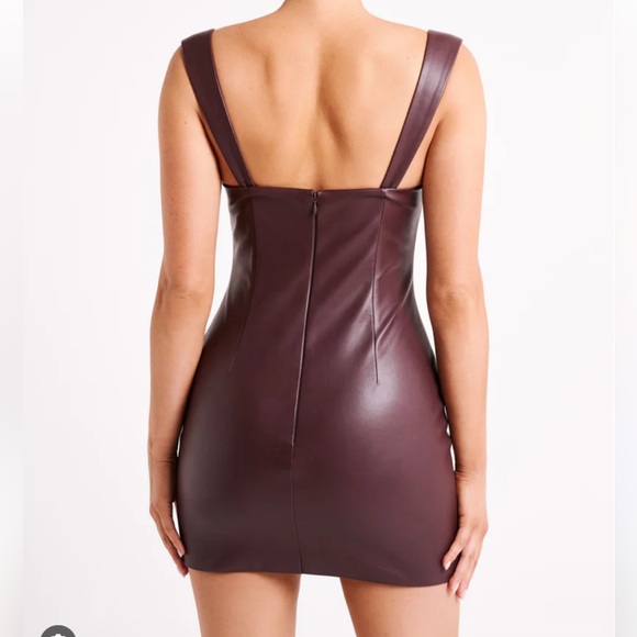 ☑️NWT Meshki CARA Faux Leather Mini Dress Dark Chocolate Sz L - Picture 5 of 12